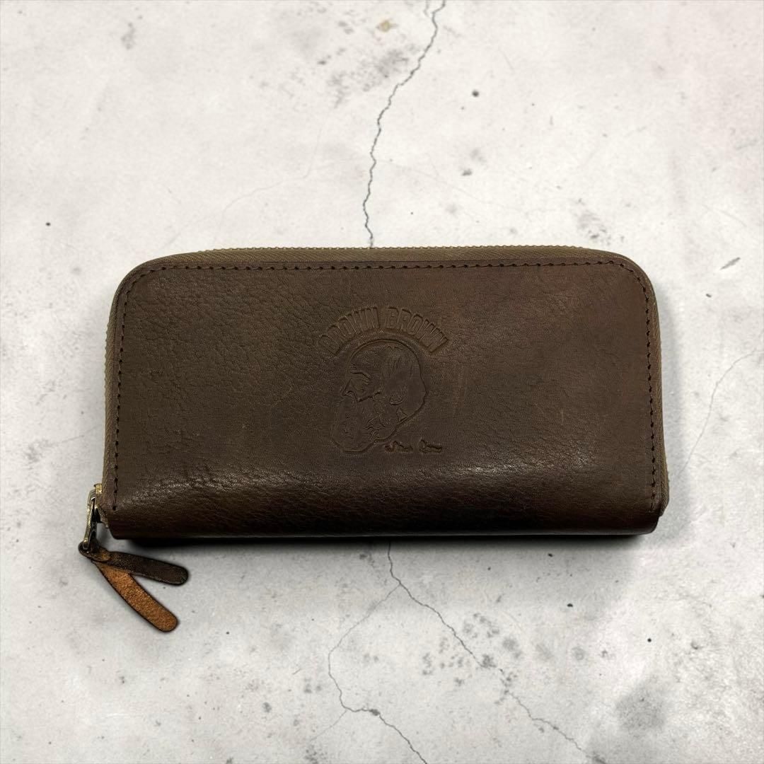 BROWN BROWN 本革 ラウンドファスナー 長財布 オリーブブラウン 3009