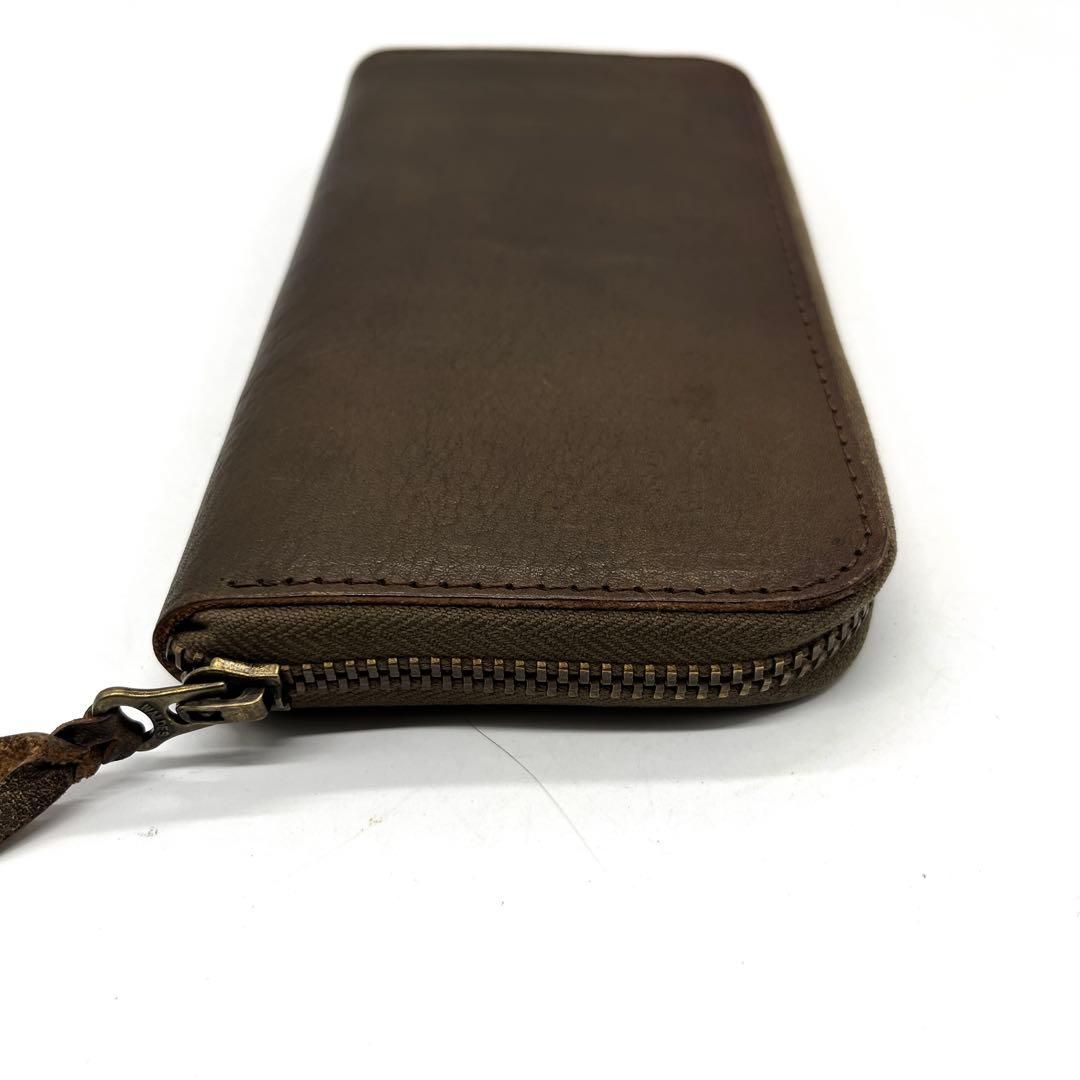 BROWN BROWN 本革 ラウンドファスナー 長財布 オリーブブラウン 3009
