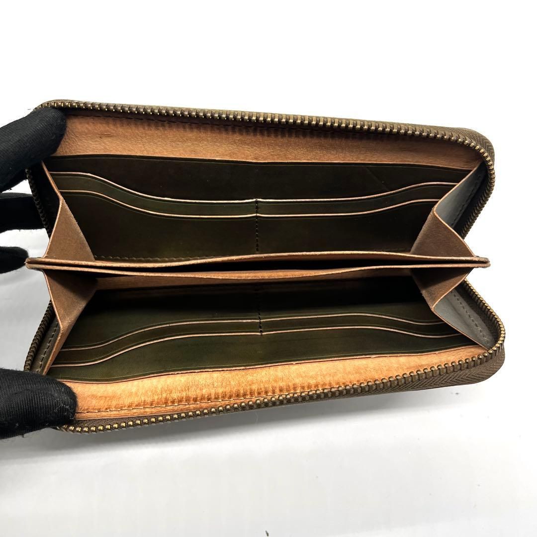 BROWN BROWN 本革 ラウンドファスナー 長財布 オリーブブラウン 3009