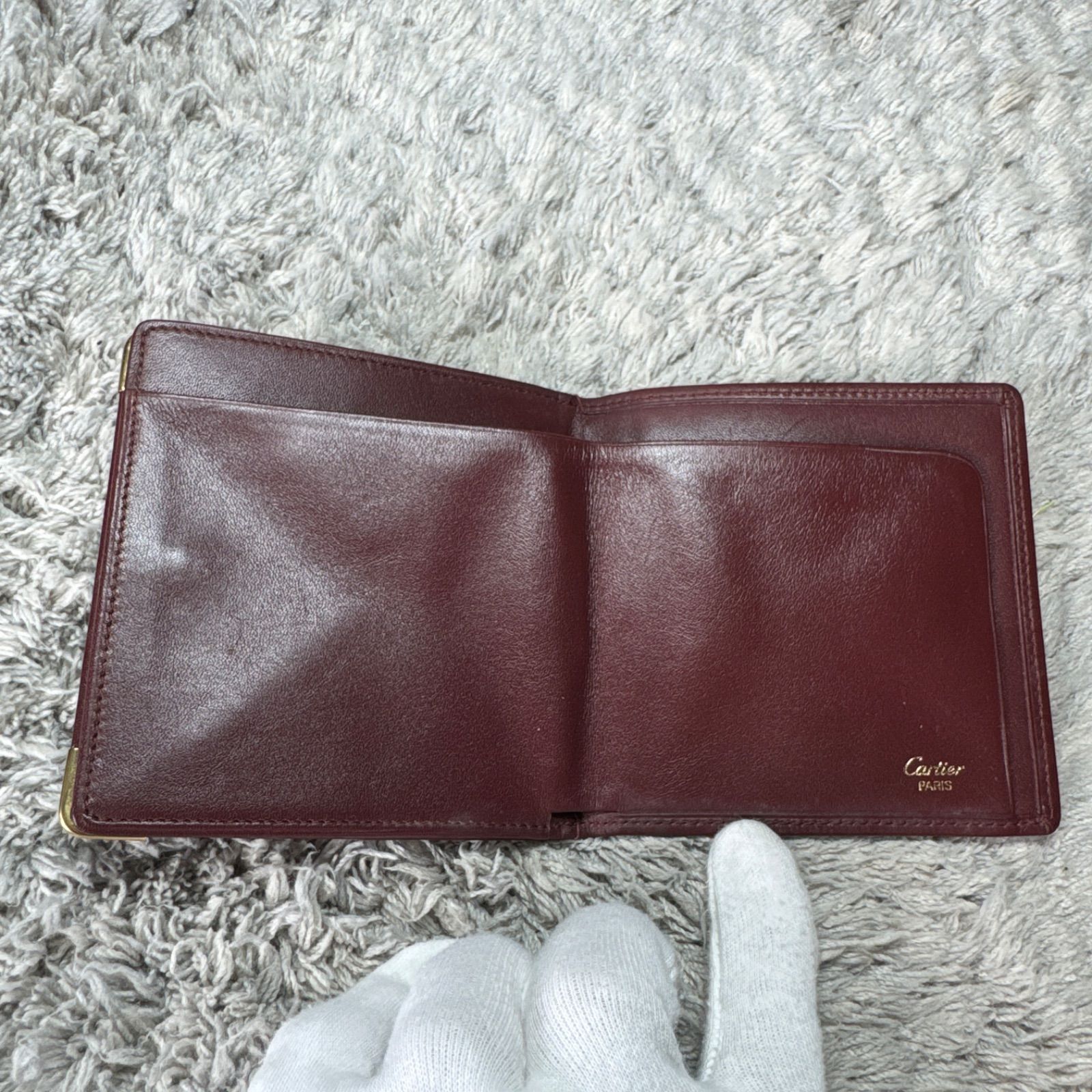 Cartier カルティエ 二つ折り財布 マストライン レザー ボルドー