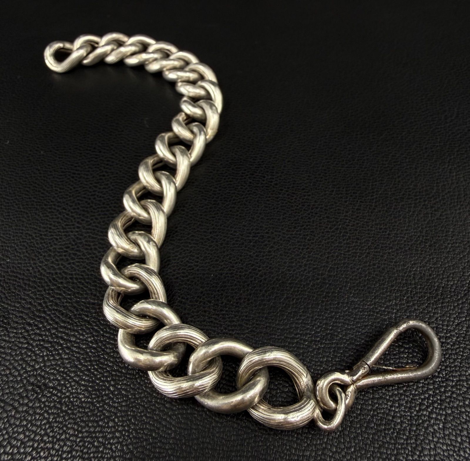 French Antique Silver Hollow Grooved Chain Bracelet | フランス買付 1900年前後 | イノシシ2連刻印 交互喜平ウォッチチェーン ブレスレット 25g | Cabinet Vintage