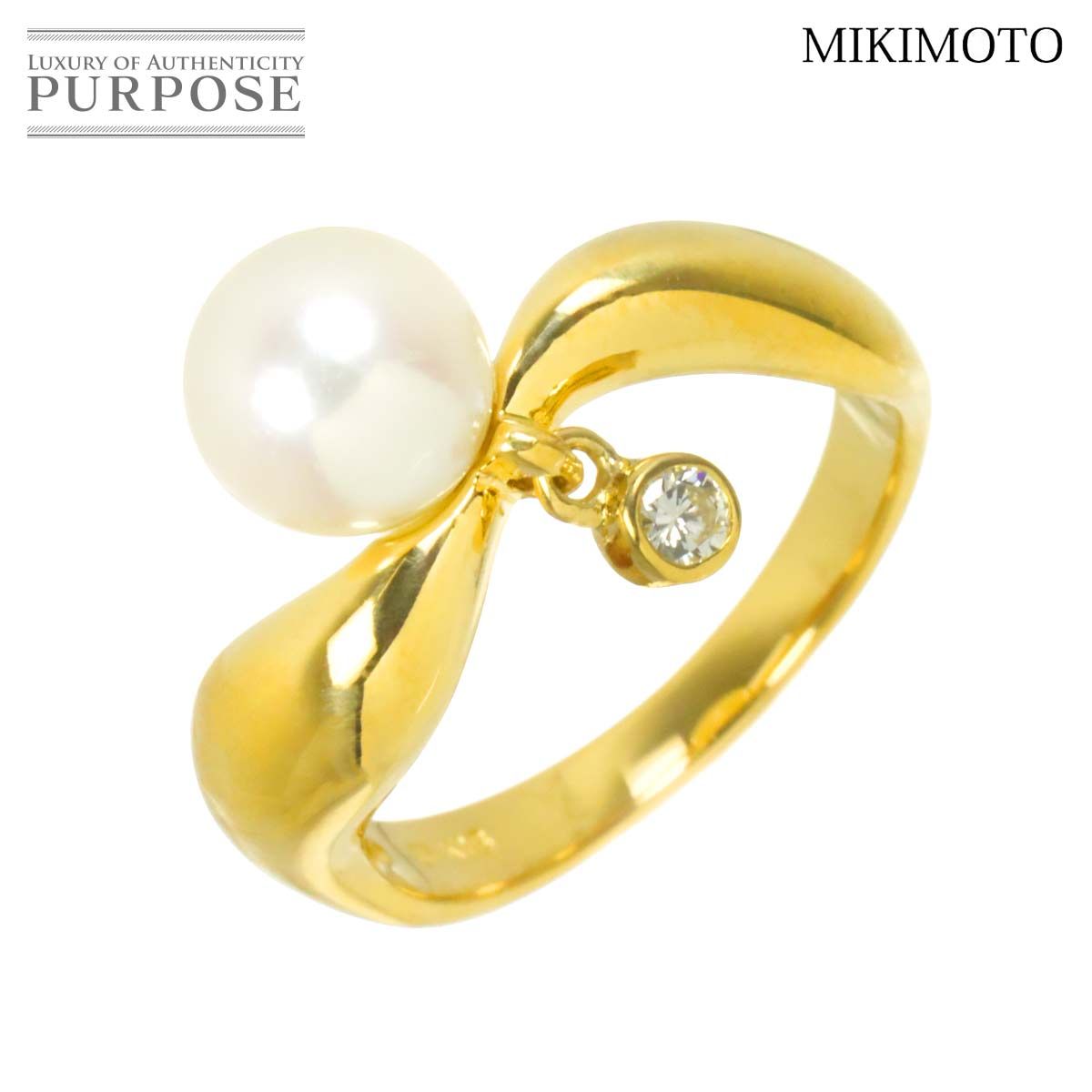ミキモト MIKIMOTO 10号 リング アコヤ真珠 7.1mm ダイヤ K18 YG イエローゴールド 750 パール 指輪 Akoya Pearl Ring 90319493