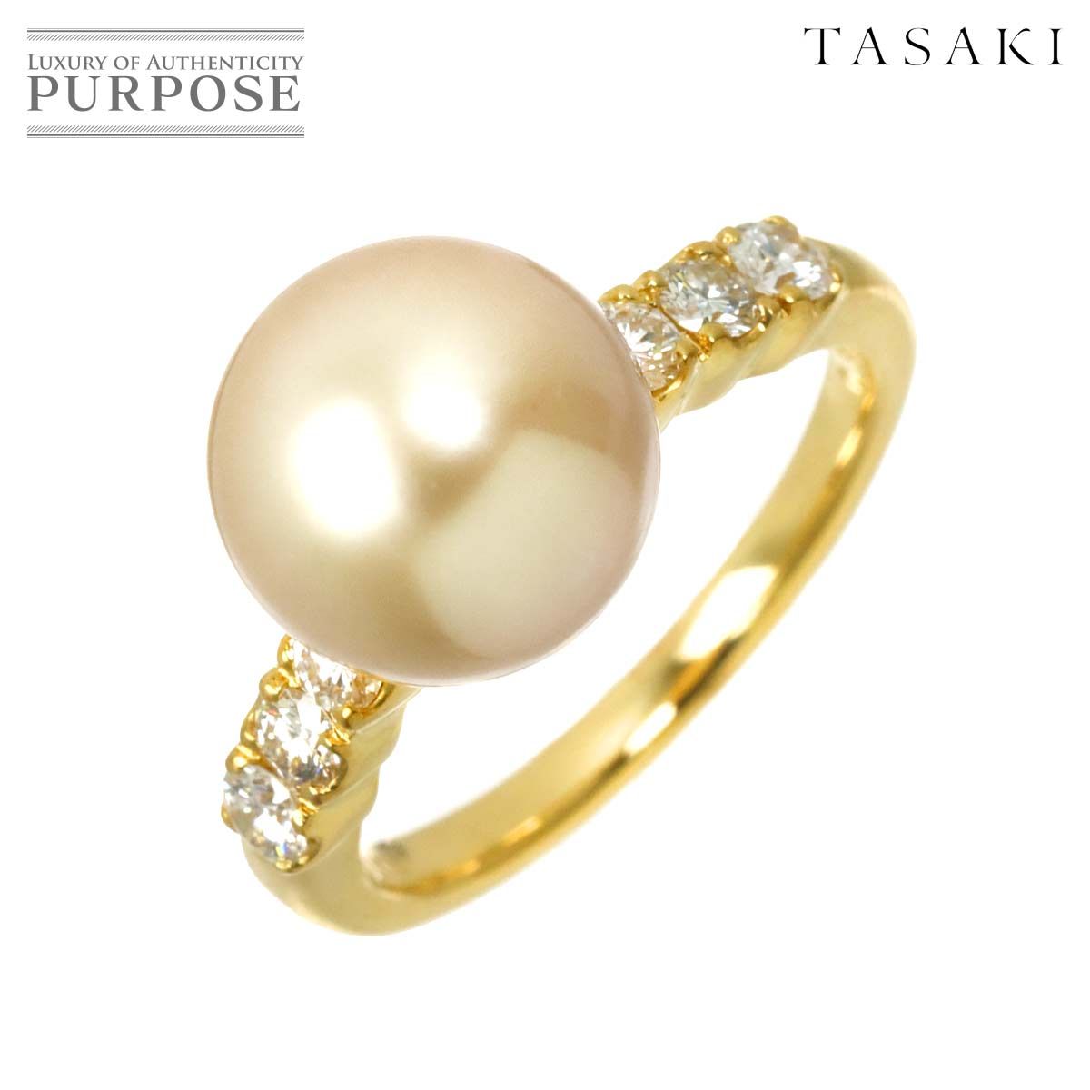 タサキ TASAKI 10.5号 リング 白蝶真珠 10.0mm ダイヤ 0.36ct K18 YG イエローゴールド 750 パール 指輪 Ring 90320583