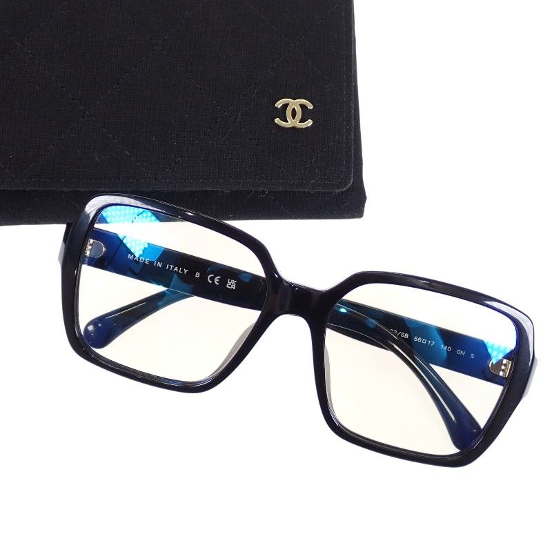 シャネル CHANEL スクエア シェイプ ブルーライトカット グラス A71520X08101S2212/5408SC622 メガネ アセテート ブラック クリア 56□17 140 レディース メンズ【中古】【Aランク】