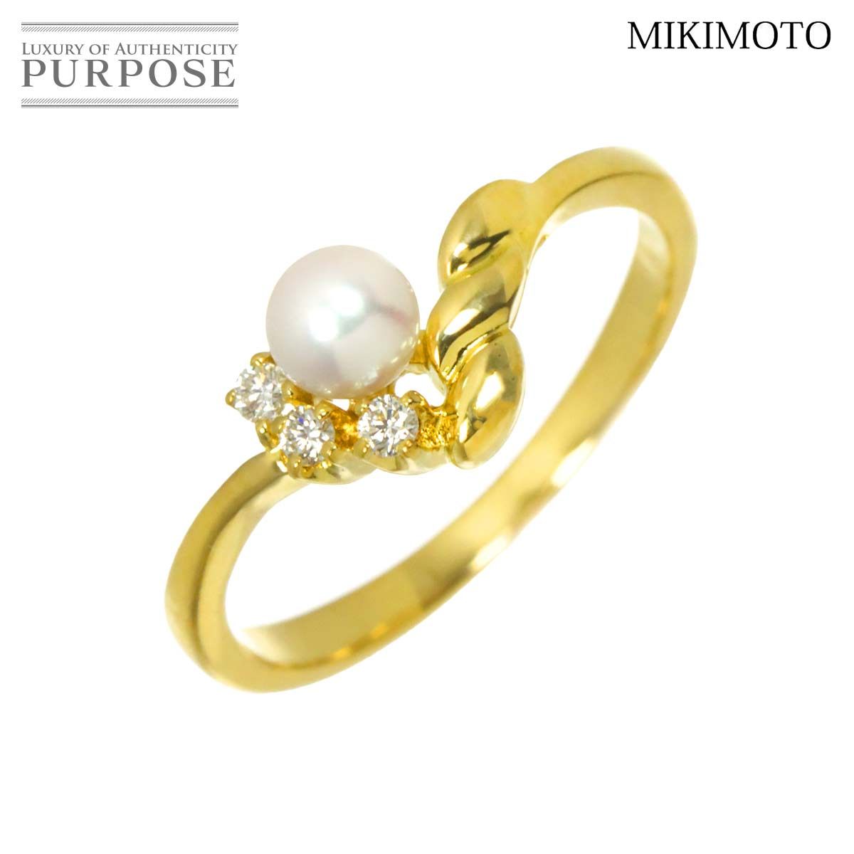 ミキモト MIKIMOTO 9号 リング アコヤ真珠 4.0mm ダイヤ K18 YG イエローゴールド 750 パール 指輪 Akoya Pearl Ring 90321504