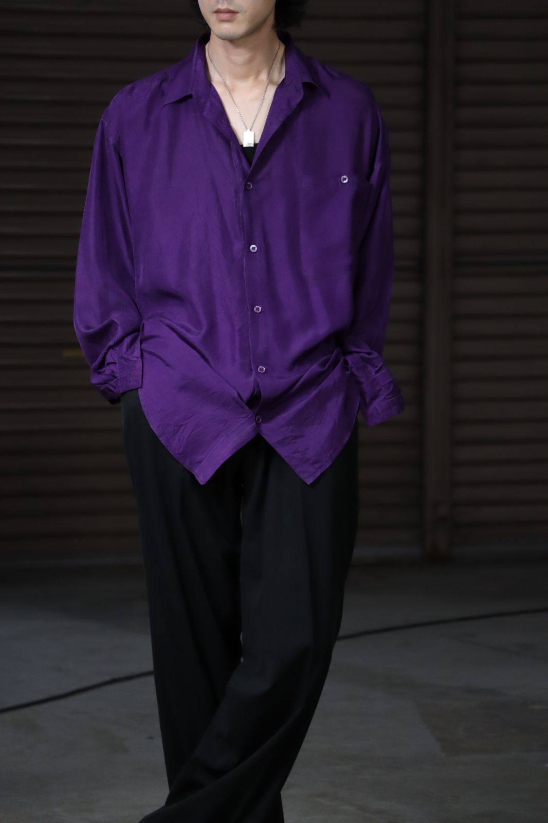 premium drape loose-fit silk l/s shirt purple ドレープ オーバーサイズ シルク 長袖シャツ 紫 パープル 90s 00s