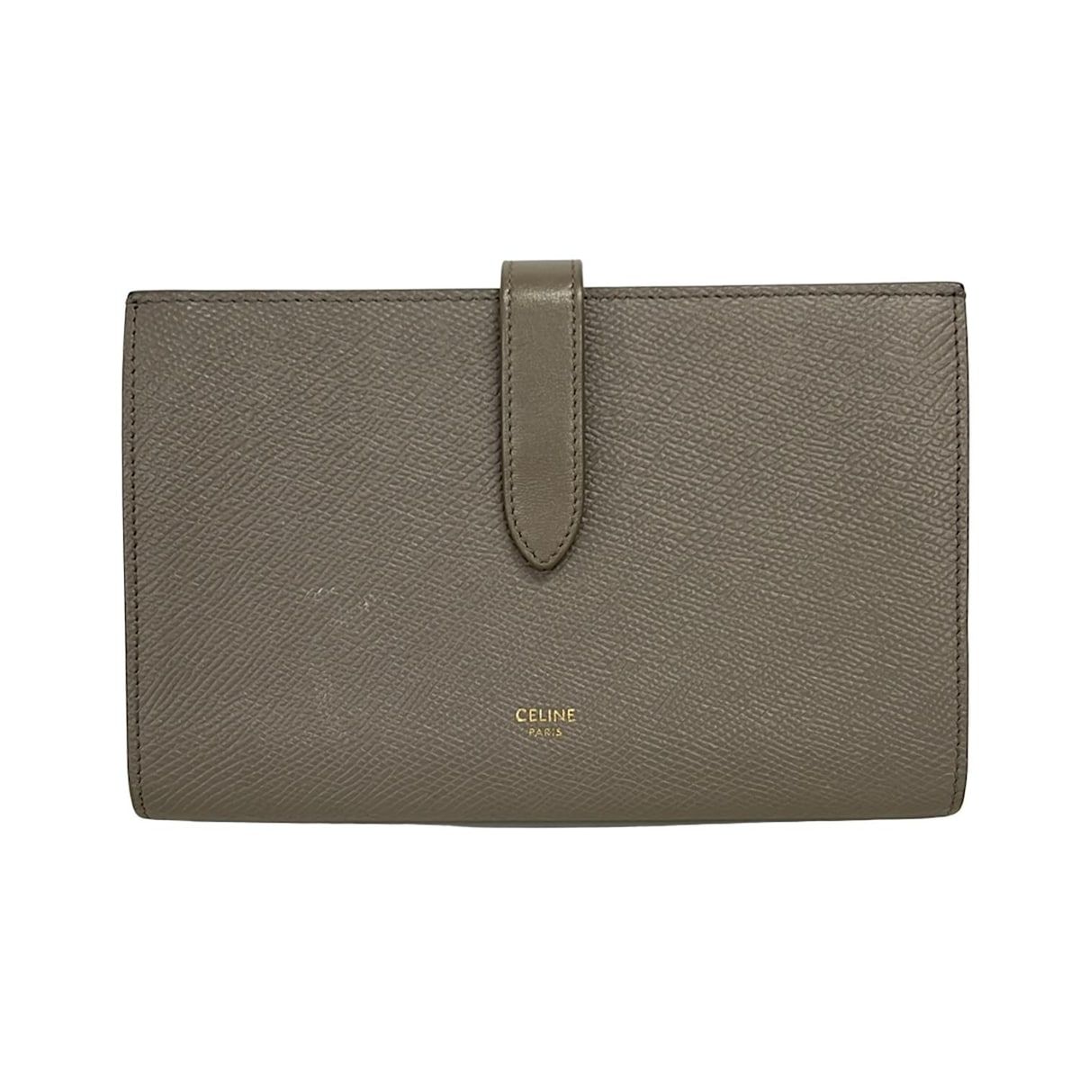 CELINE(セリーヌ) 2つ折り財布美品 ラージ ストラップウォレット グレー レザー