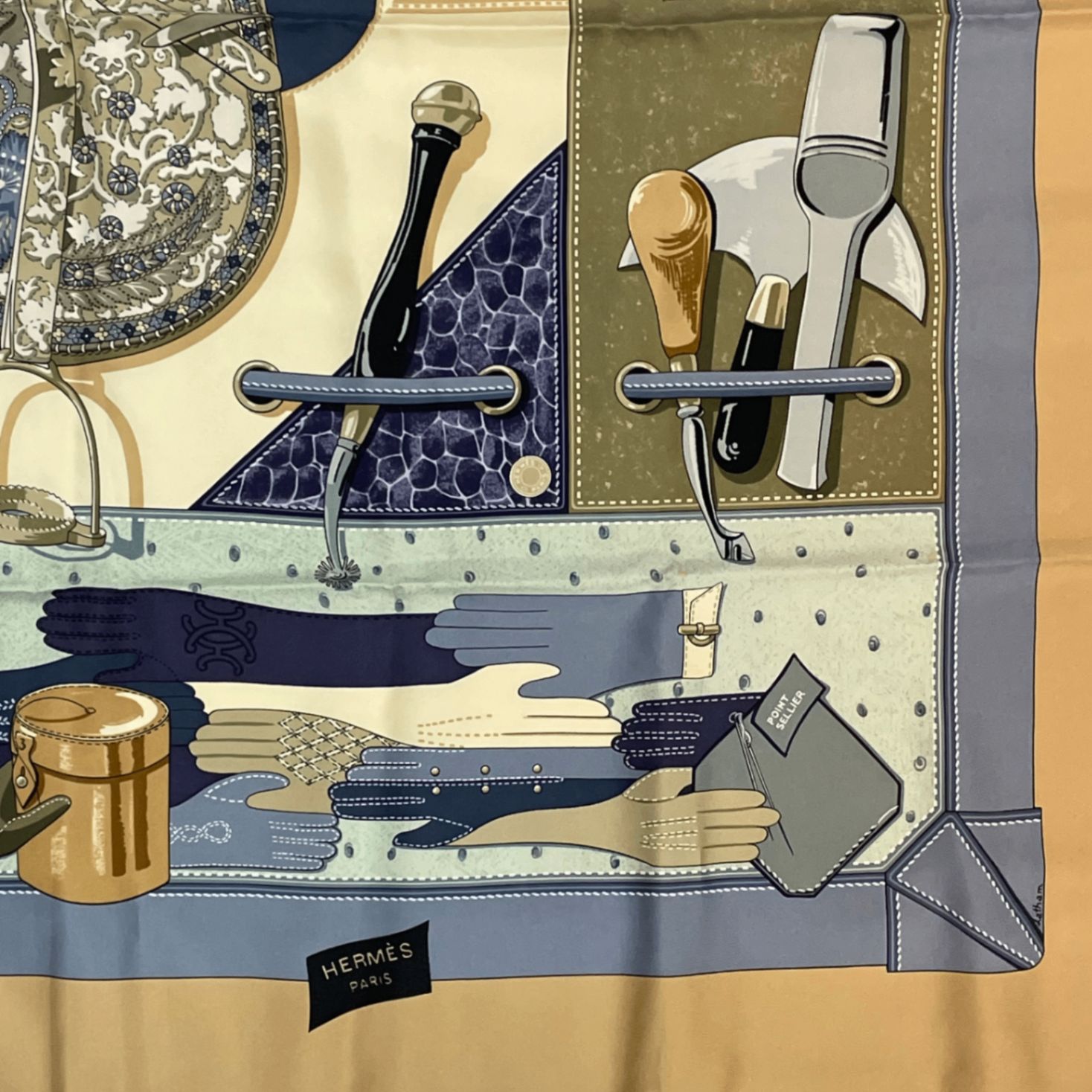 極美品 HERMES エルメス スカーフ カレ90 TOUT CUIR すべて皮 シルク