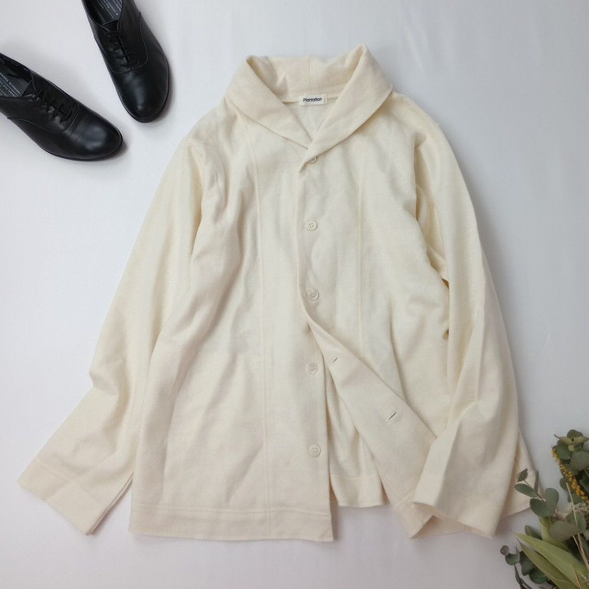 Plantation プランテーション ウール 毛 混 ショールカラー ジャケット 
