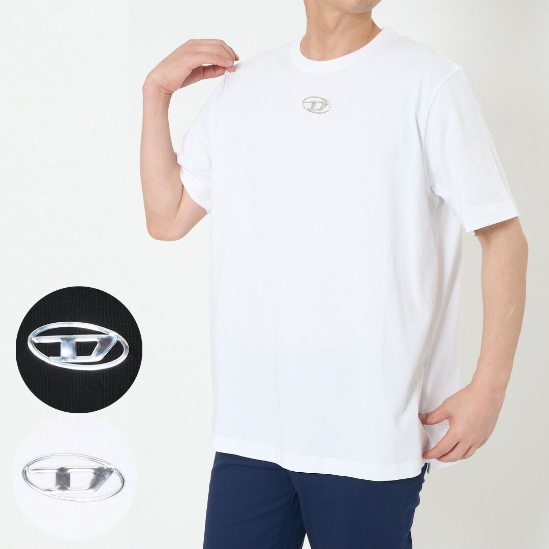 ディーゼル DIESEL メンズ 半袖Tシャツ ロゴTシャツ T-ADJUST-OD T-SHIRT A17880 オーバルD ワンポイント オーガニックコットン 綿100％ 9XX BLACK