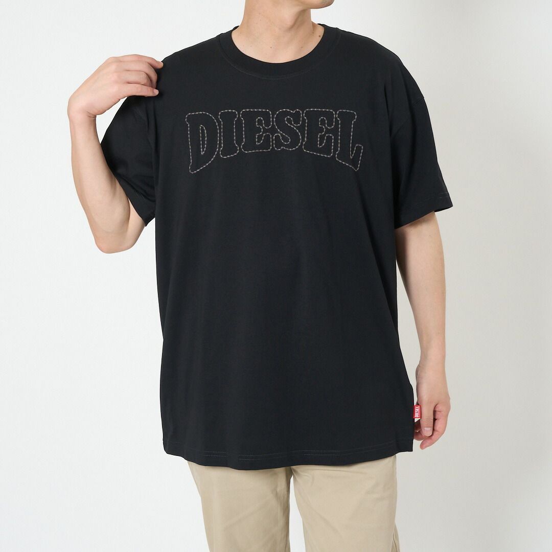 ディーゼル DIESEL メンズ 半袖Tシャツ ロゴTシャツ T-NORM-V10 T-SHIRT A209770PLAT オーガニックコットン 綿100％ 9XX BLACK