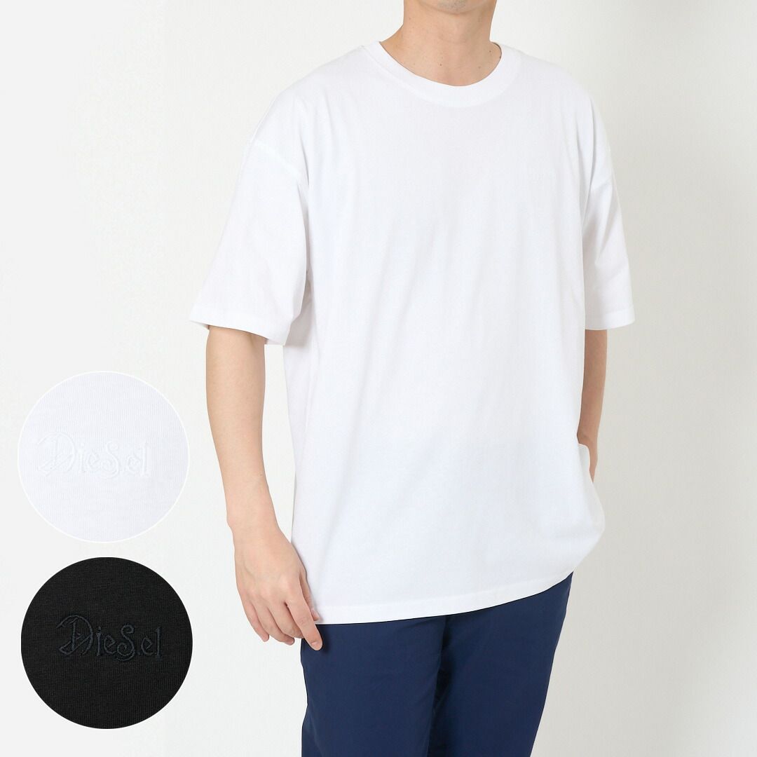 ディーゼル DIESEL メンズ 半袖Tシャツ ロゴTシャツ T-BOXT-V15 T-SHIRT A22509-0QIAM 刺繍 バックロゴ ラインストーン オーガニックコットン 綿100％ 100 WHITE