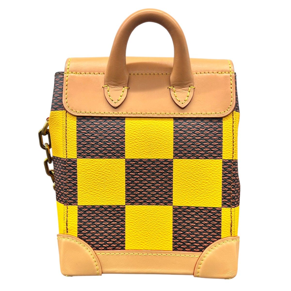 LOUIS VUITTON 極美品 ルイヴィトン ナノスティーマー ダミエ ポップ ショルダーバッグ N40536 RFID確認済 PVC レザー イエロー ブラウン クロスボディ ハンドバッグ チェーン チェック Aランク 鑑定済 中古 LOUIS VUITTON 極美品 ルイヴィトン ナノスティーマー ダミエ ポップ