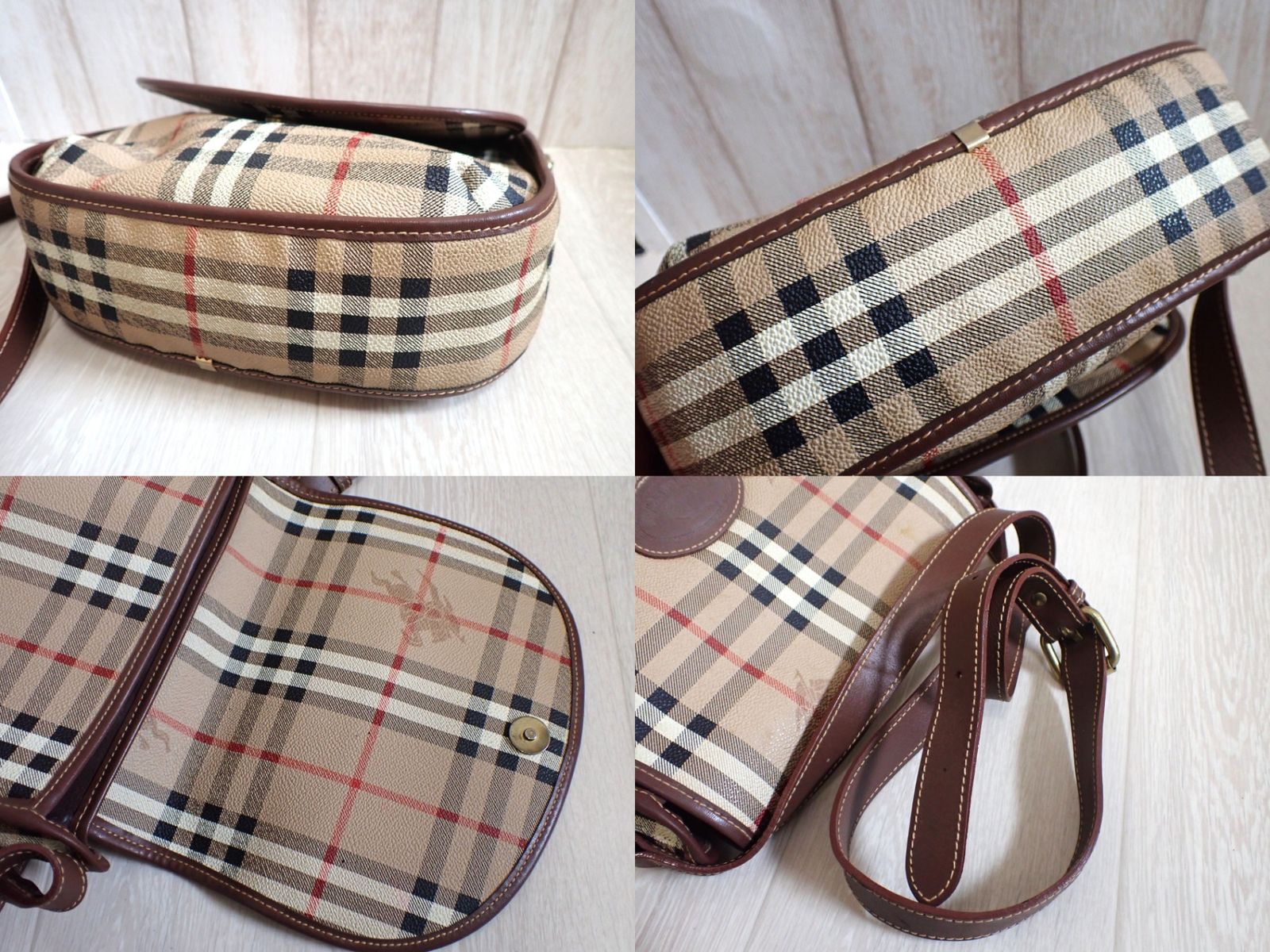 美品Burberrysバーバリーズ シャドーホースロゴ総柄チェック柄 真珠M Burberrys バーバリー シャドーホース チェック柄 ショルダーバッグ