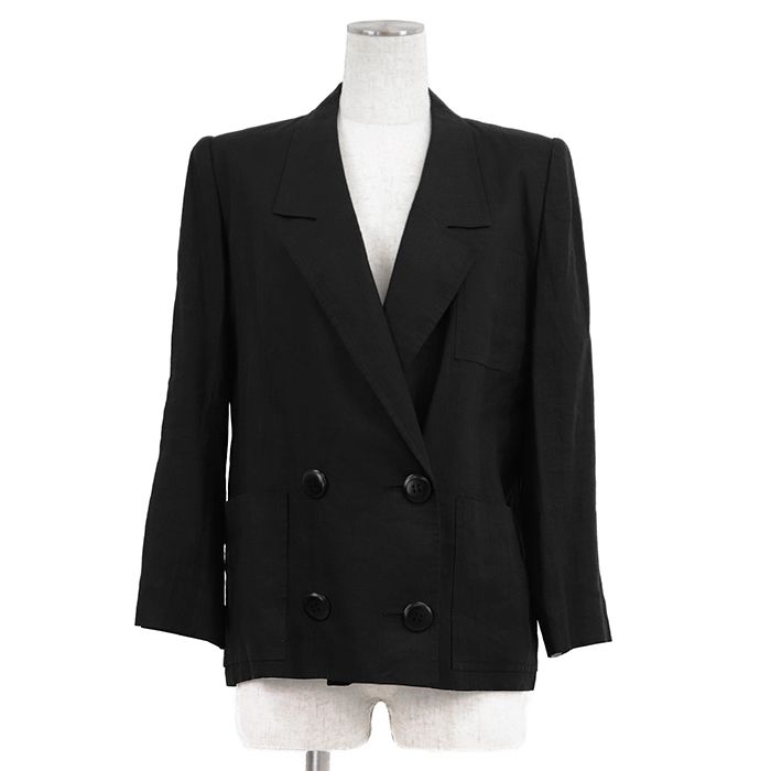 SALE【美品】Christian Dior クリスチャンディオール ヴィンテージ ジャケット サイズ S レディース プレタポルテ アンコン ダブルブレスト リネン100％ アウター ブラック 黒