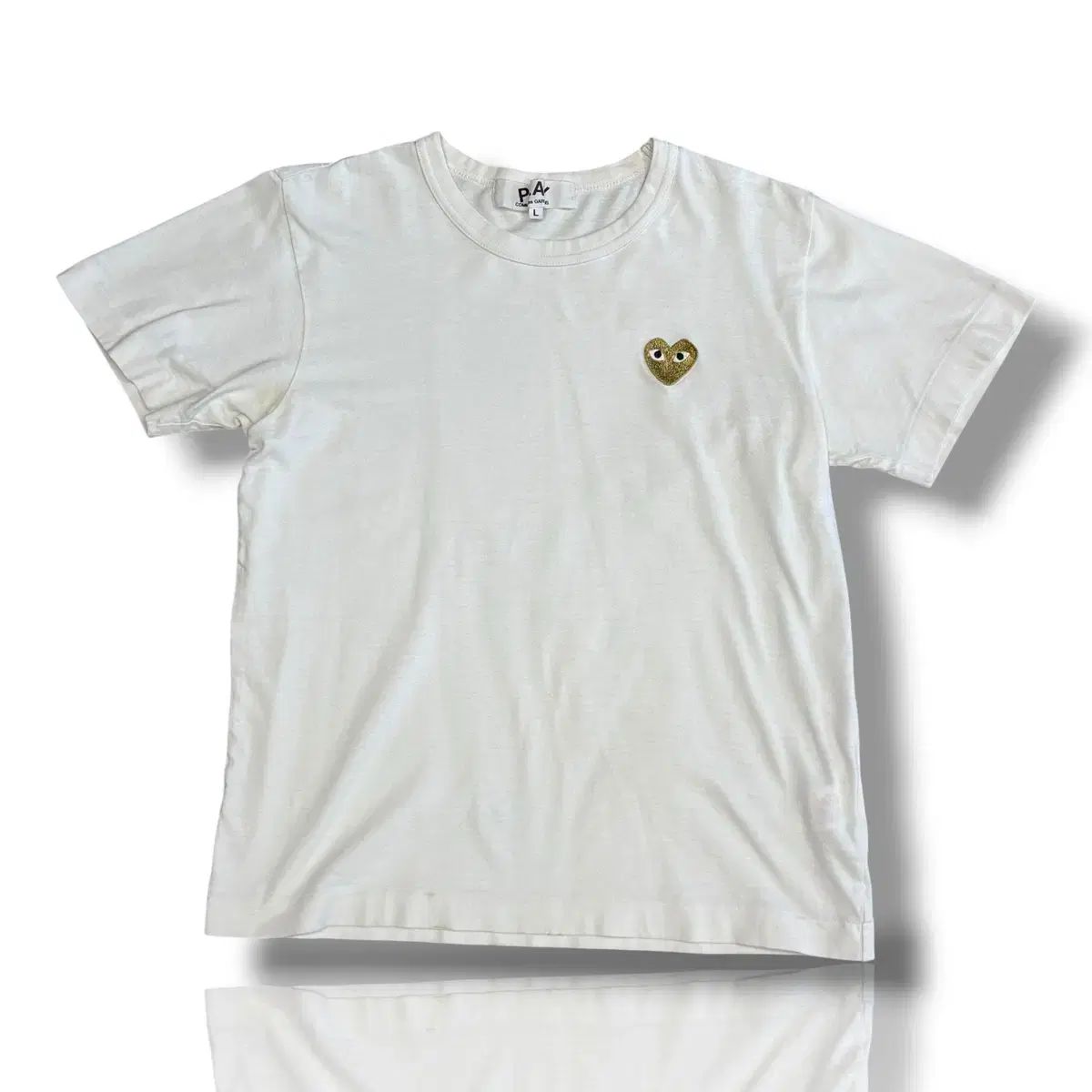 COMME des GARCONS コム・デ・ギャルソン L GOLD ハート ワッペン 白 半袖T