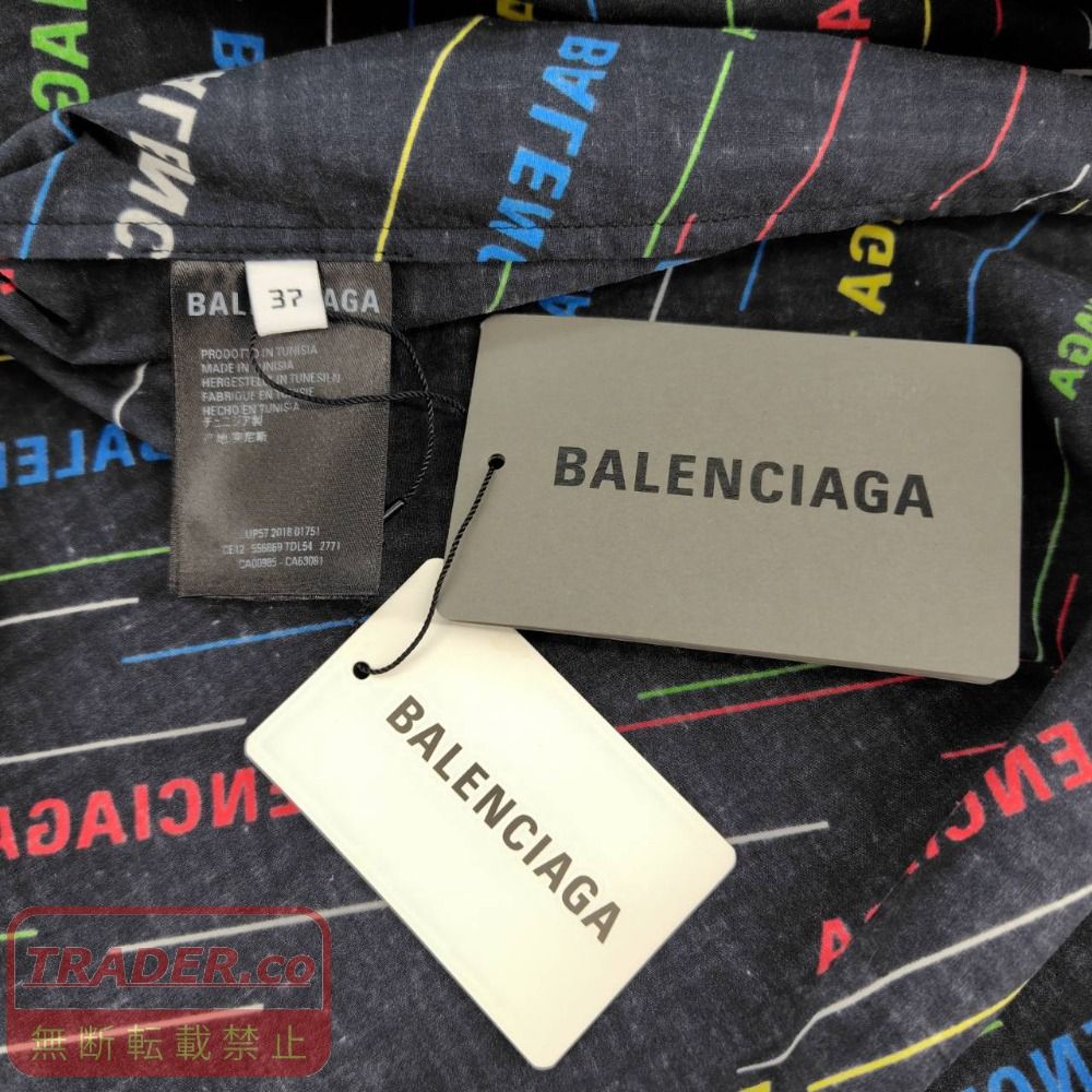 05w21655 バレンシアガ BALENCIAGA 19SS ロゴ総柄半袖シャツ ブラック 