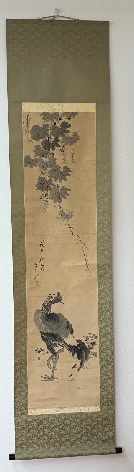 美術品・アンティーク・コレクション 「骨董品」 掛け軸 墨絵「葡萄に