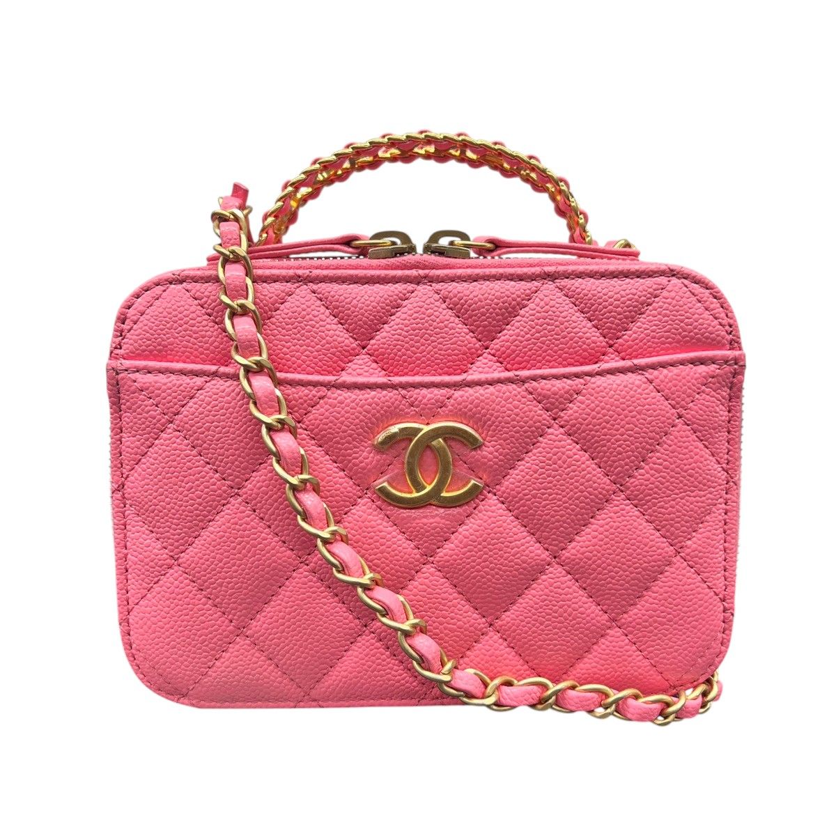 CHANEL 希少 展示品級 美品 シャネル マトラッセ 2way トップハンドル バニティ チェーンショルダーバッグ AS3222 キャビアスキン レザー ポシェット ロゴ ココマーク ハンドバッグ SAランク 鑑定済 中古