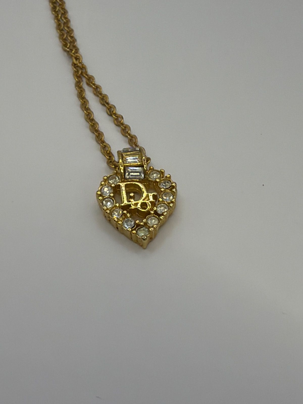【美品】Christian Dior クリスチャンディオール ハート ラインストーン GP ゴールド ネックレス ヴィンテージ
