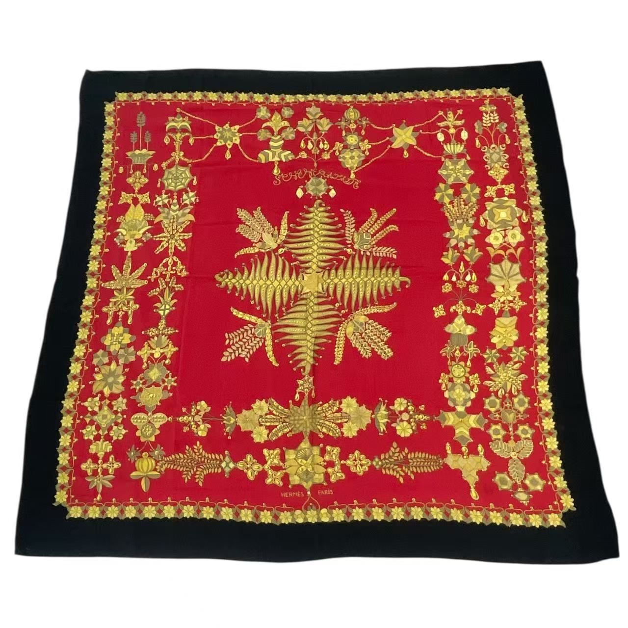 美品 HERMES エルメス 超大判 カレ140 スカーフ シルク シェヘラザード レッド