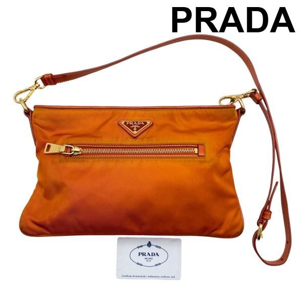 プラダ PRADA ショルダーバッグ クラッチバッグ バッグインバッグ 2WAY トライアングルロゴ 三角ロゴプレート オレンジ レディース 6D293
