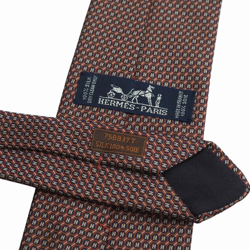 □美品□HERMES エルメス ネクタイ Hロゴ 総柄 シルクツイル ブランド