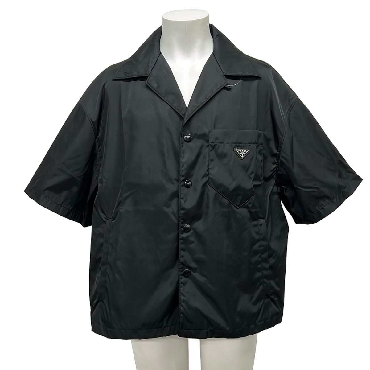 PRADA(プラダ) 半袖シャツ サイズM メンズ - SC449 1WQ8 黒 Re-Nylon/五分袖/開襟シャツ/トライアングルメタルロゴ