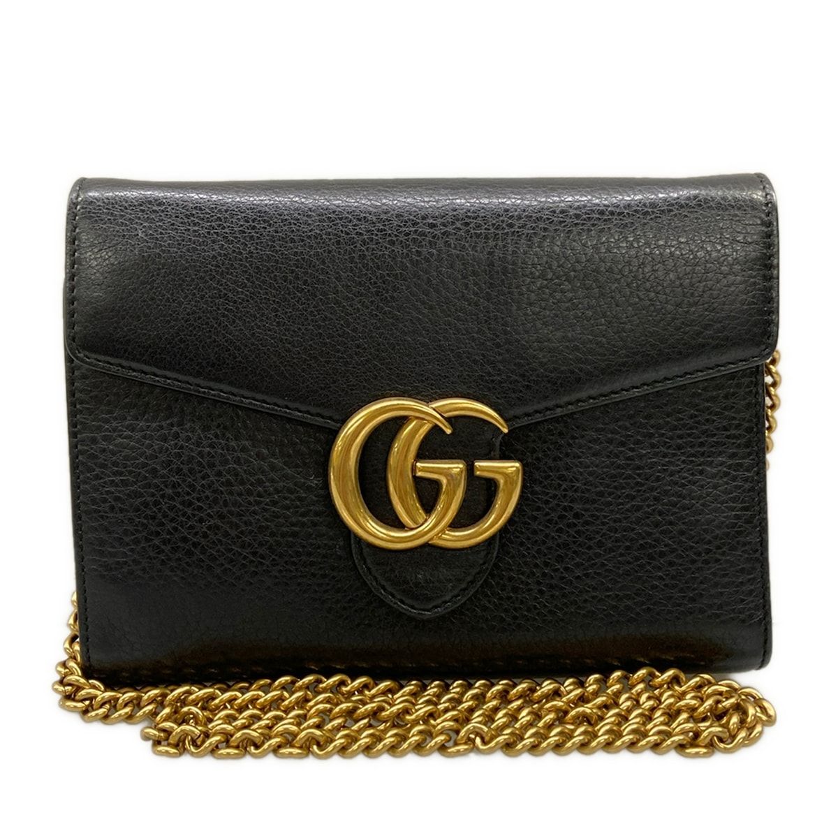 GUCCI(グッチ) 財布 GGマーモント 401232 黒 チェーンショルダー/チェーンウォレット レザー