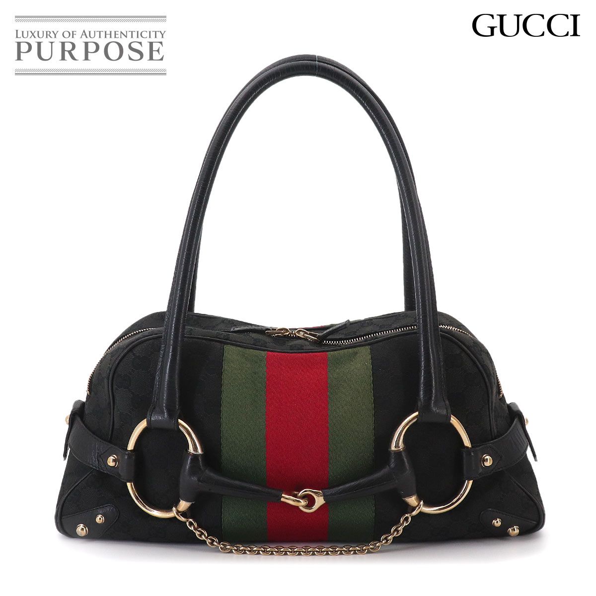 グッチ GUCCI ホースビット ショルダー バッグ GGキャンバス レザー ブラック 131092 ゴールド 金具 Horsebit Shoulder Bag 90323012 58,800円
