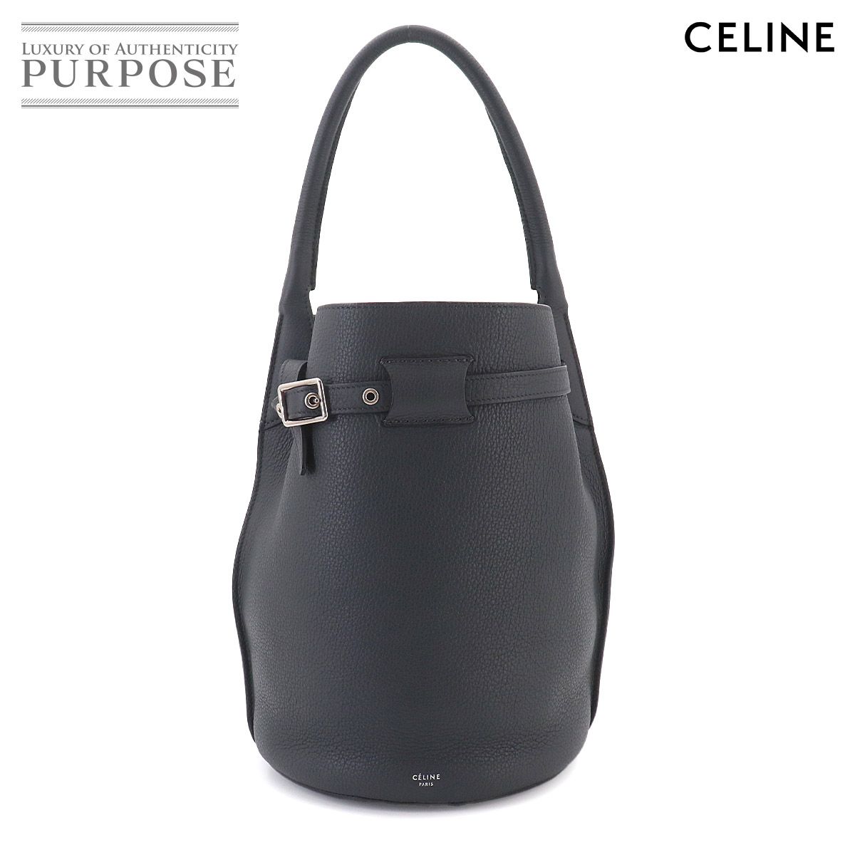 新品同様 セリーヌ CELINE ビッグバッグ ナノ バケット ハンド バッグ レザー グレー シルバー 金具 Big Bag Nano Bucket 90324617