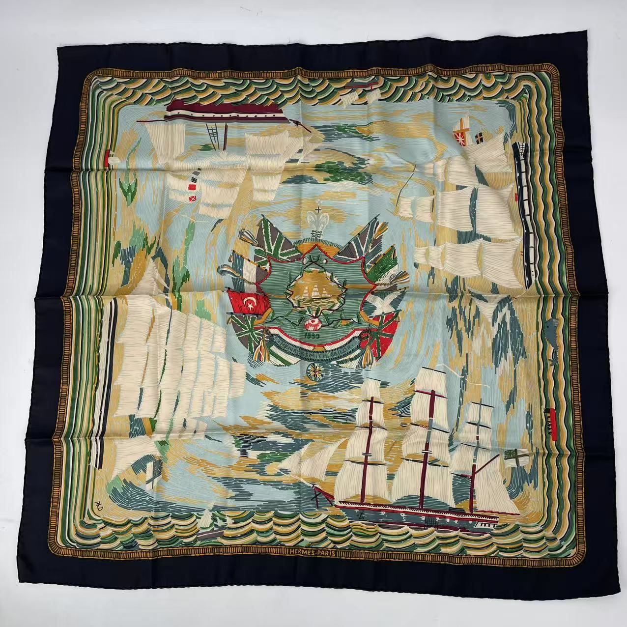 極美品 HERMES エルメス スカーフ カレ90 シルク HENRY F SMITH SAILOR ヘンリー 帆船 航海 マルチカラー
