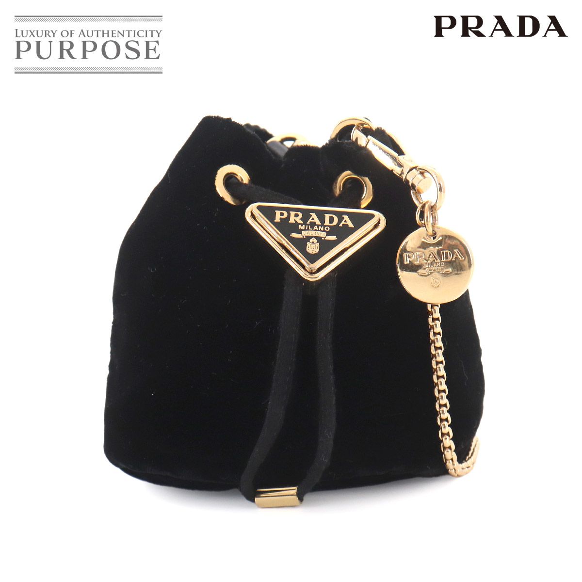美品【PRADA】ショルダーバッグ　ロゴジャガード　ロゴ金具　巾着　ナイロン 新品同様 プラダ PRADA 巾着 ミニ チェーン ショルダー バッグ ベロア