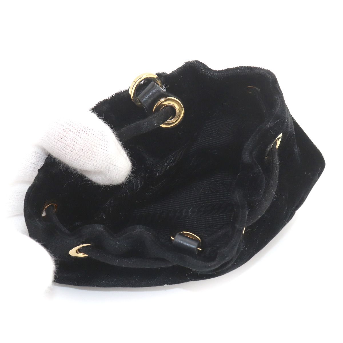 新品同様 プラダ PRADA 巾着 ミニ チェーン ショルダー バッグ ベロア 