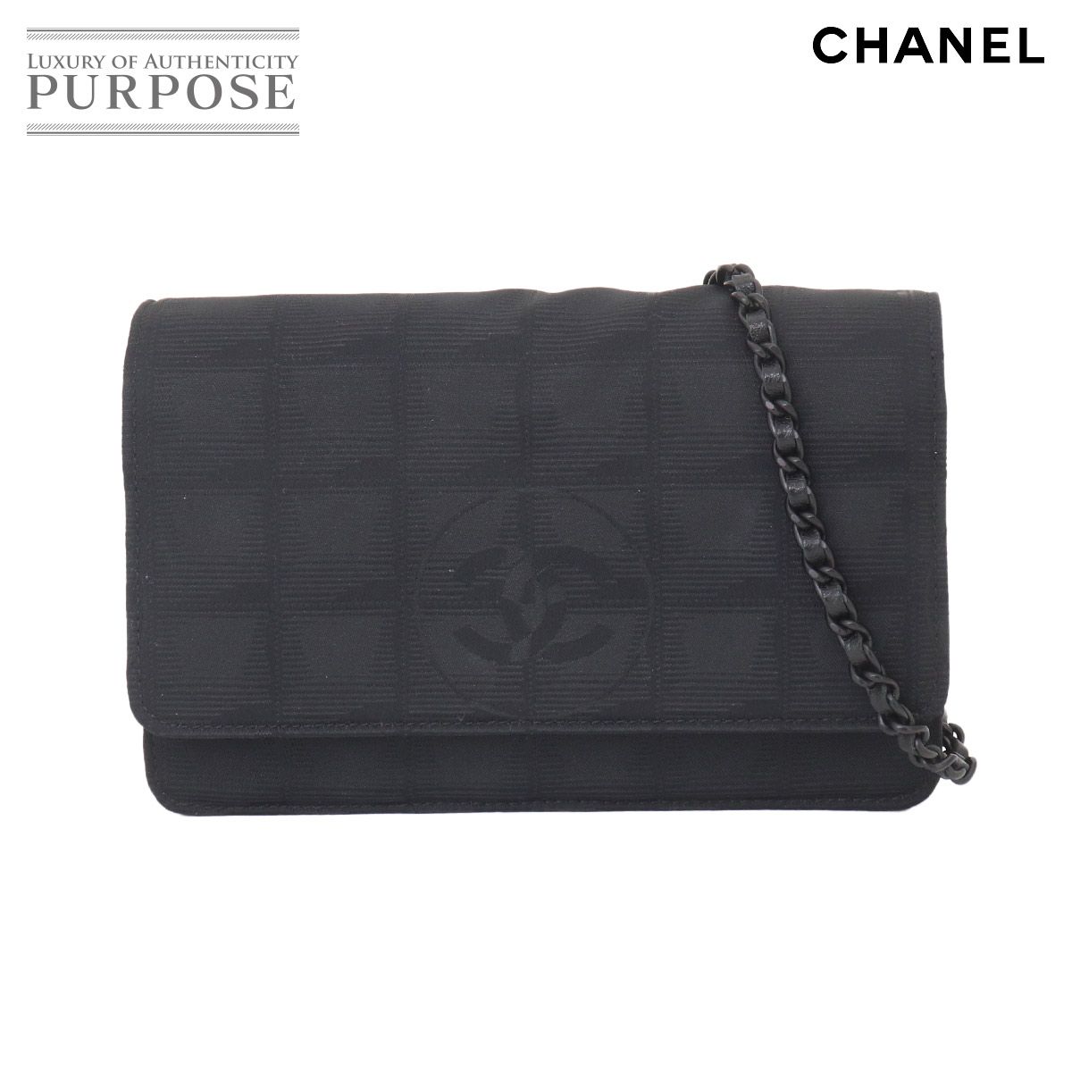 シャネル CHANEL ニュートラベルライン チェーン ウォレット 長財布 ナイロンジャガード レザー ブラック A15772 90325002