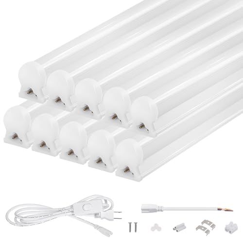 高輝度2800LM 器具一体型 LED蛍光灯 直管 40W形 18W 昼光色 120cm 100V/200V対応 低ノイズ 耐高温 低放熱 長持ち50000h 取付簡単 リフォーム 天井照明 ガレージ 倉庫 PL保険加入済 10本ts 5b6ccf60