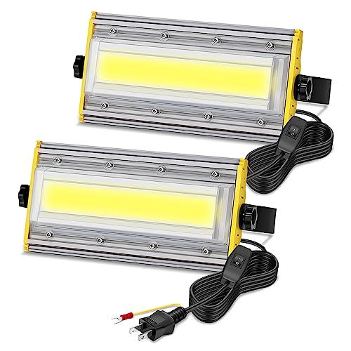 LED投光器 屋外 50W 作業灯 850W相当 8000LM コンセント式 超薄型 防犯灯 玄関ライト 昼白色 80V-150V適用 IP67防水 角度調整ノブ 高輝度 3Mコード 廊下 倉庫 ガレージ 看板灯 BBQ 庭園 夜間作業 駐車 3c7c0f15