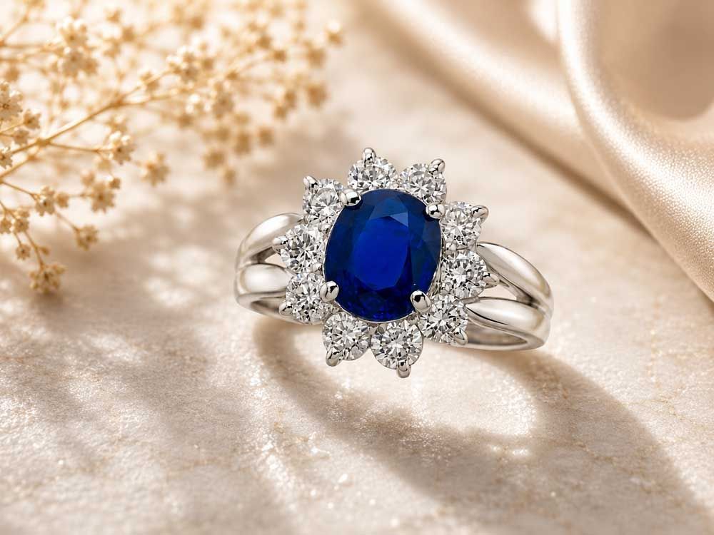 通常サファイア ダイヤモンドリング Pt900 7.52g 14号 中宝ソーティング付き　Jewelry Sapphire1.38ct Dia1.00ct Ring