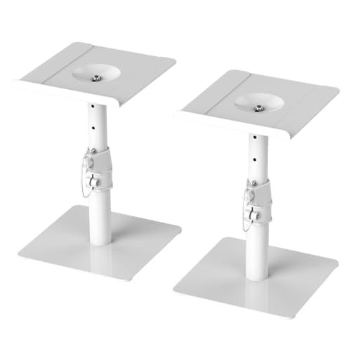 suptek スピーカースタンド スピーカー台 スピーカーマウント 白 white ホワイト 卓上 デスクトップスピーカースタンド 12°左右調節 360°回転 耐荷重各15KG 白色 天板:245mm×226mm 高さ:220~360mm 2個セット 1ペア