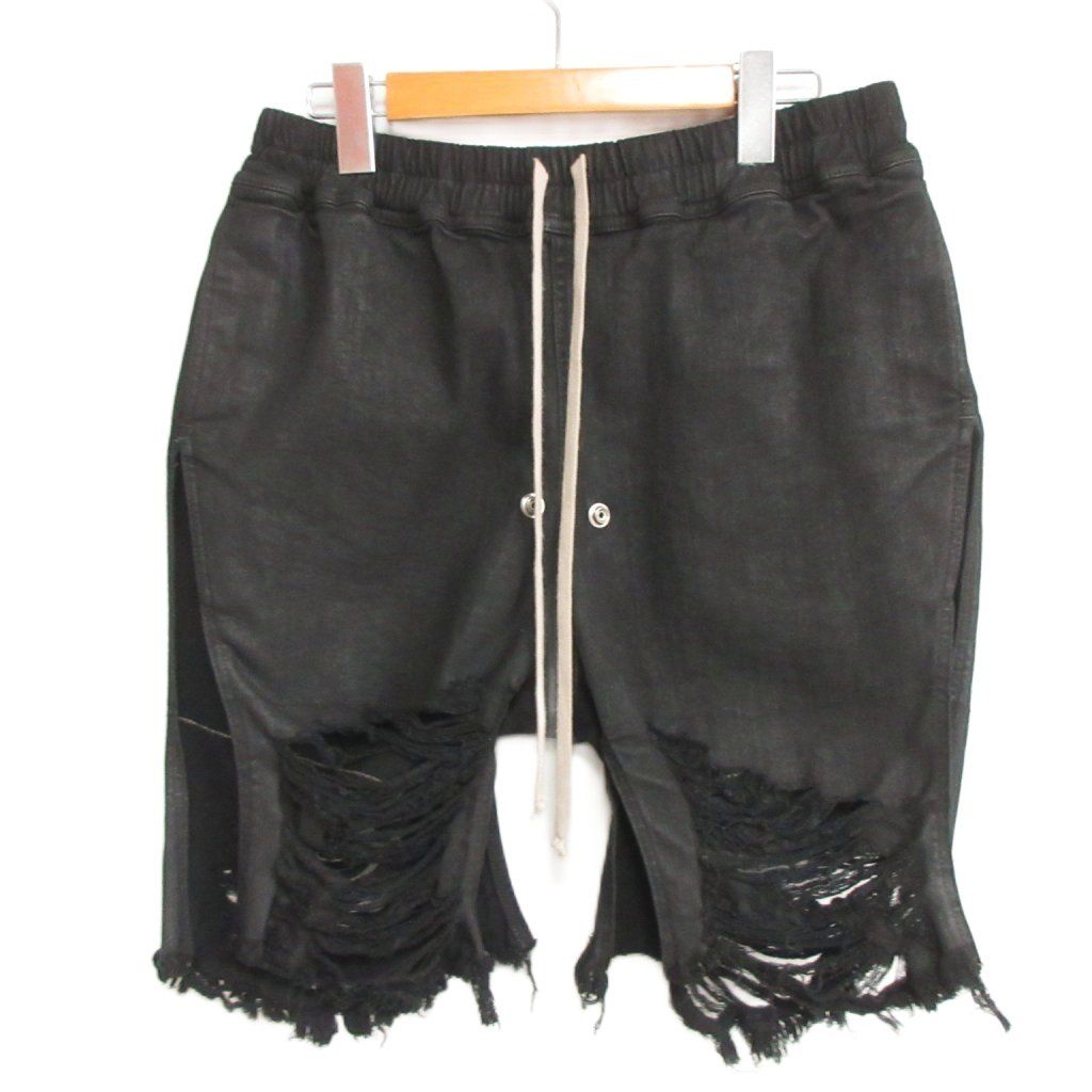 リックオウエンス Rick Owens 美品 LIDO 24SS ショートパンツ ハーフパンツ ショーツ クラッシュ加工 IT40 黒 ブラック RO01D2387-SBBFR