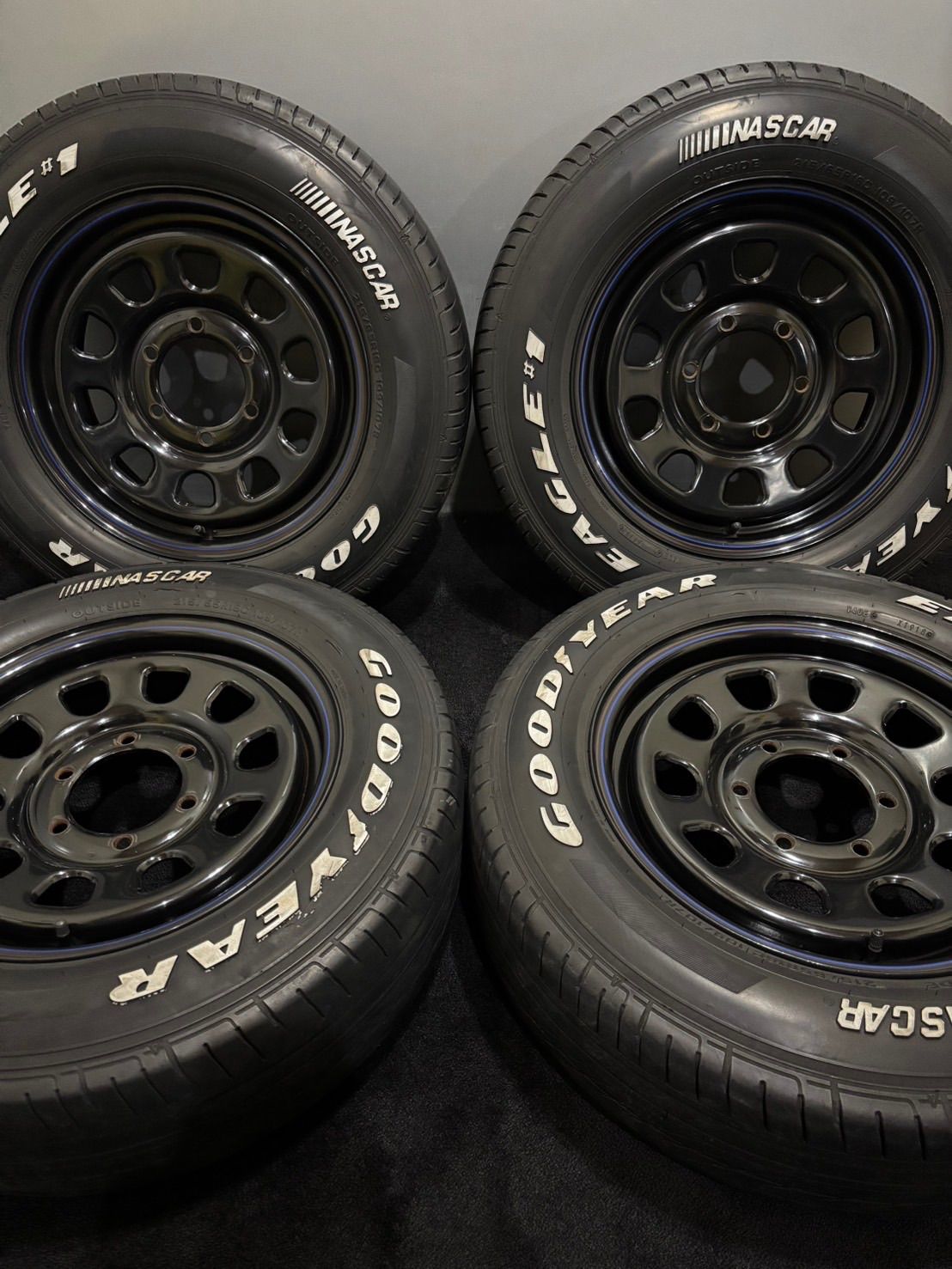 ★215/65R16C 109/107R GOODYEAR/EAGLE♯1 NASCAR 18年 デイトナ ブルーレッドライン 16インチ 6.5J +38 139.7 6H 夏タイヤ 4本 (南6-M448)
