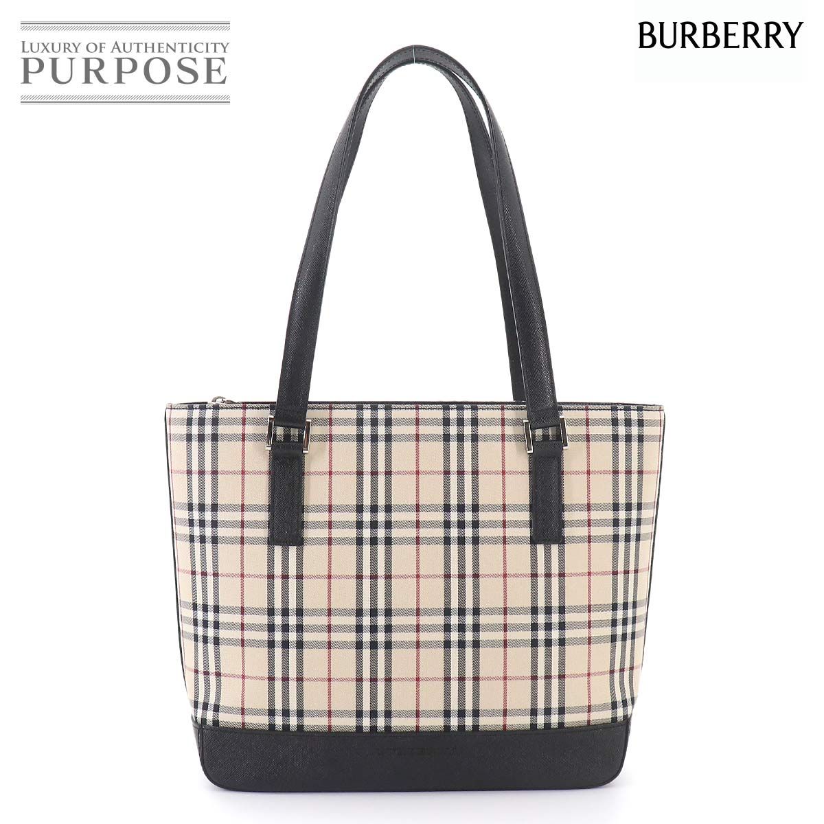 新品同様 バーバリー BURBERRY ノバチェック ハンド バッグ キャンバス レザー ベージュ ブラック Hand Bag 90325566