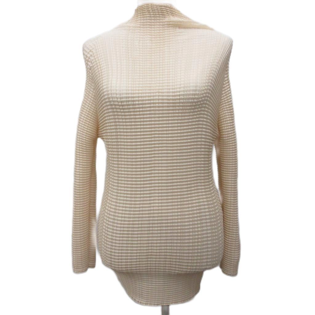 イッセイミヤケ ISSEY MIYAKE Wooly Pleats 56 カットソー モックネック 長袖 ポップコーン ラグラン 2 ベージュ IM51FJ402