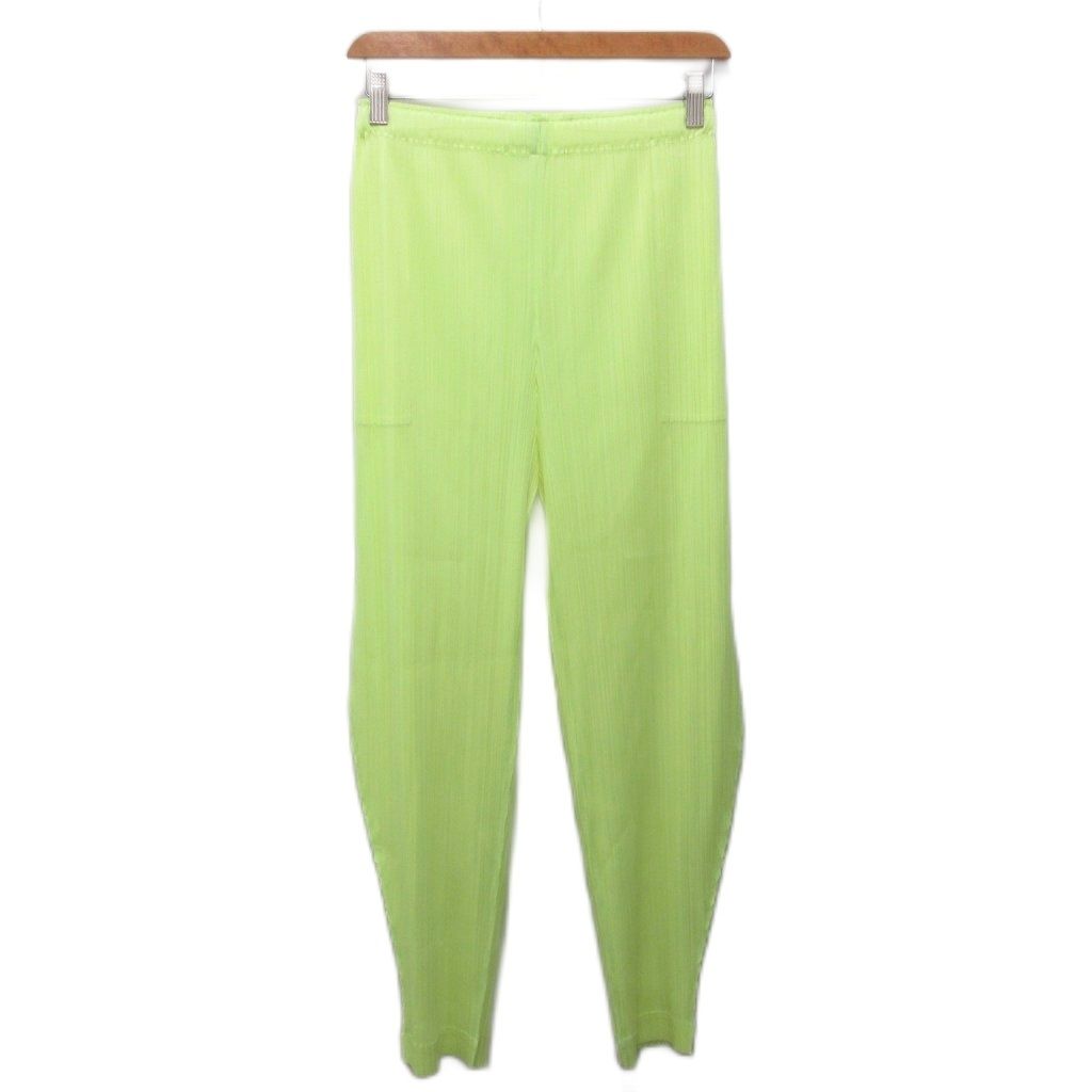 プリーツプリーズ PLEATS PLEASE 美品 23SS ワイドジョガーパンツ プリーツパンツ テーパード ポリエステル 4 ライトグリーン PP31JF136