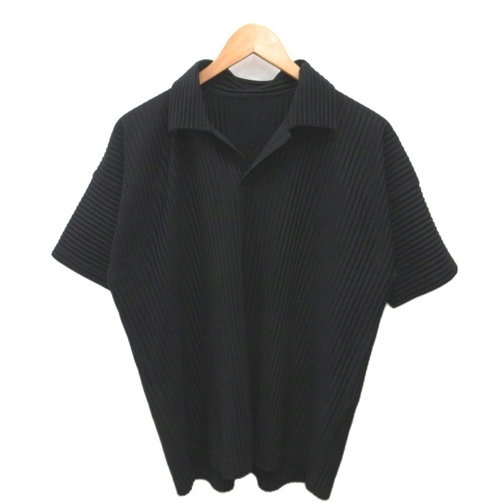オムプリッセイッセイミヤケ HOMME PLISSE ISSEY MIYAKE プリーツシャツ ポロシャツ 半袖 ポリエステル 2 黒 ブラック HP55JM030