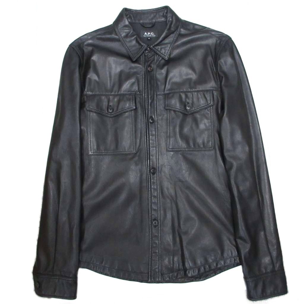 アーペーセー A.P.C. レザーシャツ 長袖 羊革 シープレザー ボックス XS 黒 ブラック 24331-31361