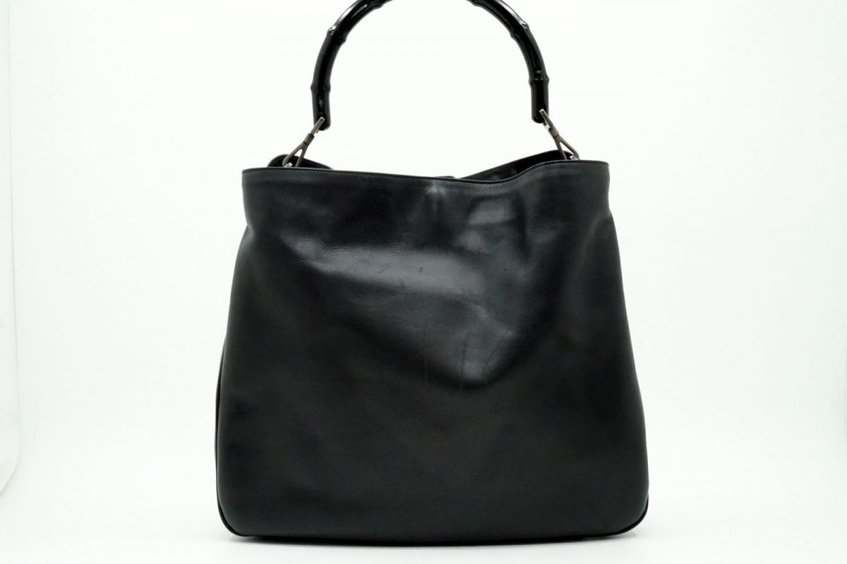 グッチ バンブー ショルダー ハンドバッグ 001 1577 シルバー金具 レザー 黒 ブラック GUCCI 6705h 27,000円