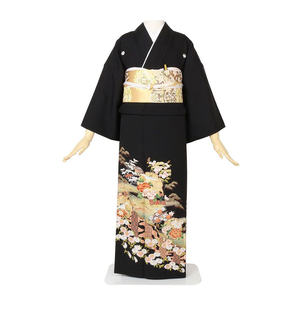礼装用　黒留袖　雪輪に菊　着物単品　【結婚式、披露宴などの祝い事に】旧レンタル商品