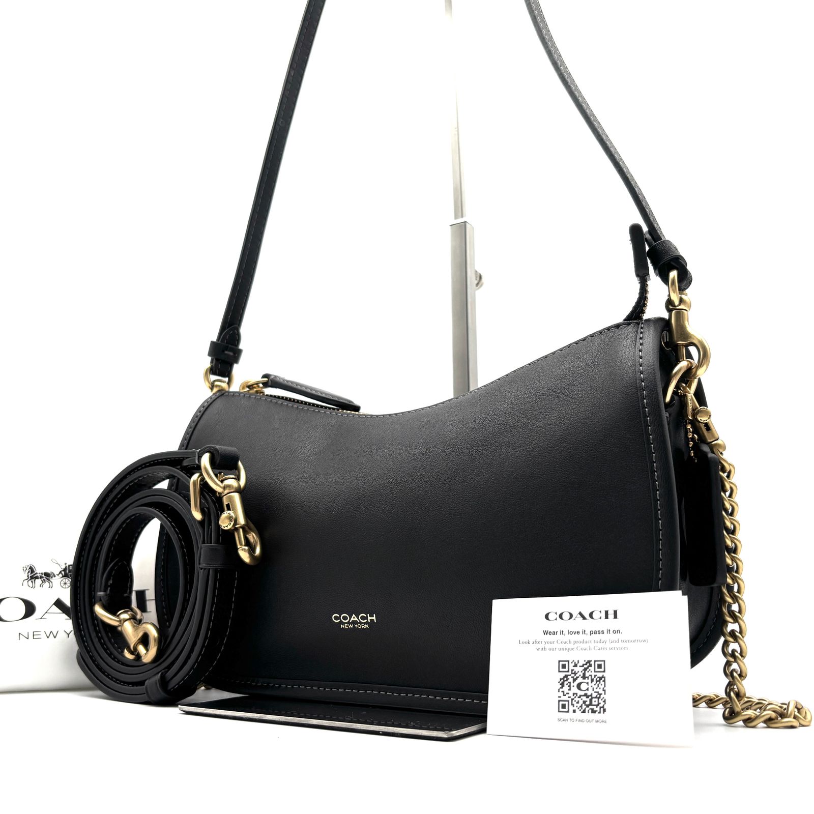 現行 未使用保管品 コーチ COACH ウェイバリー 3way ショルダーバッグ ハンドバッグ ブラック 黒 レザー 本革 チェーン クロスボディ 斜め掛け ボーナス 夏休み 夏コーデ ご褒美 旅行 サマーギフト