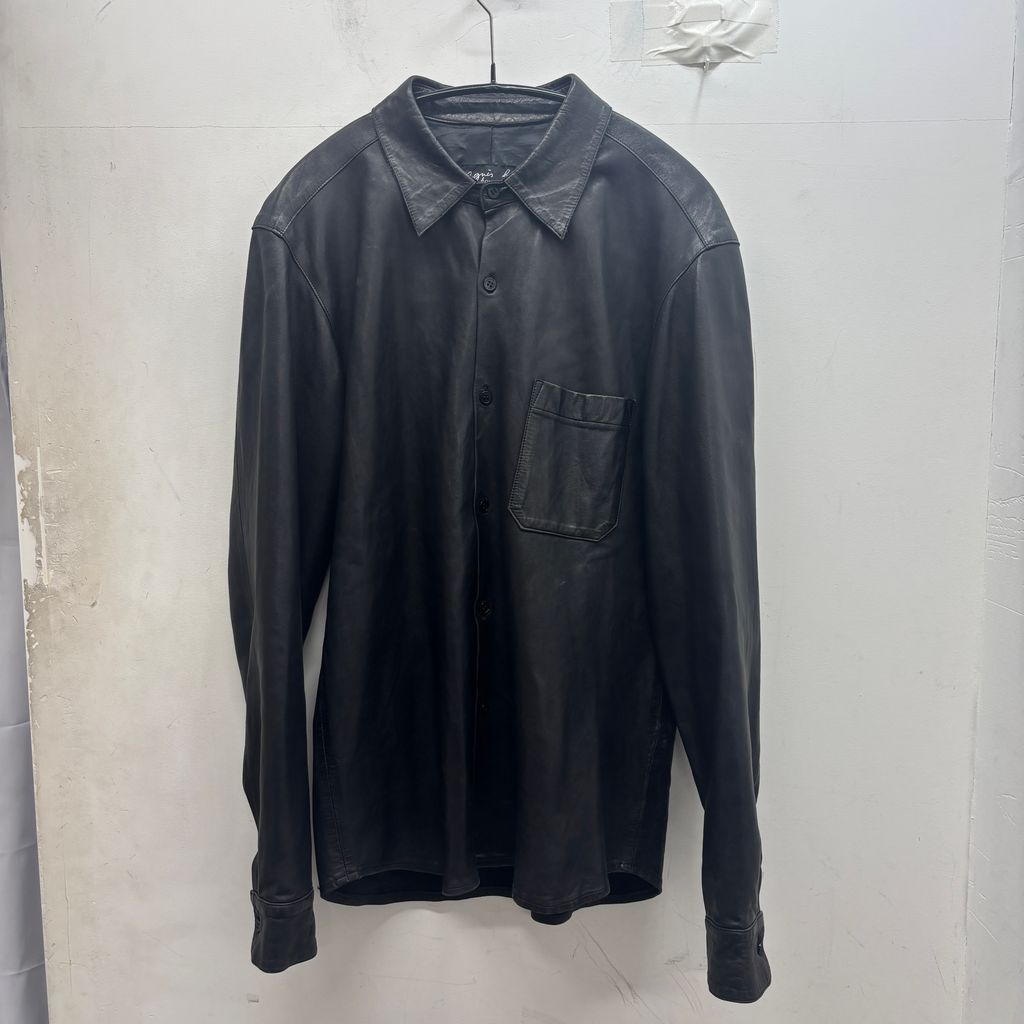 agnes b. hoome アニエスベーオム 90s Lamb Leather Shirt レザーシャツ ブラック系 size:1【中目黒B06】
